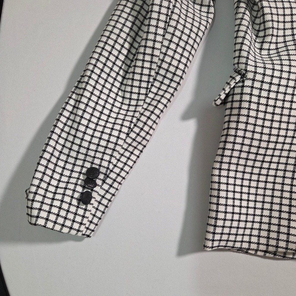 Rachel Zoe Blazer Jacket Womens XS White Black Check Single Breasted Polyester - Picture 12 of 13